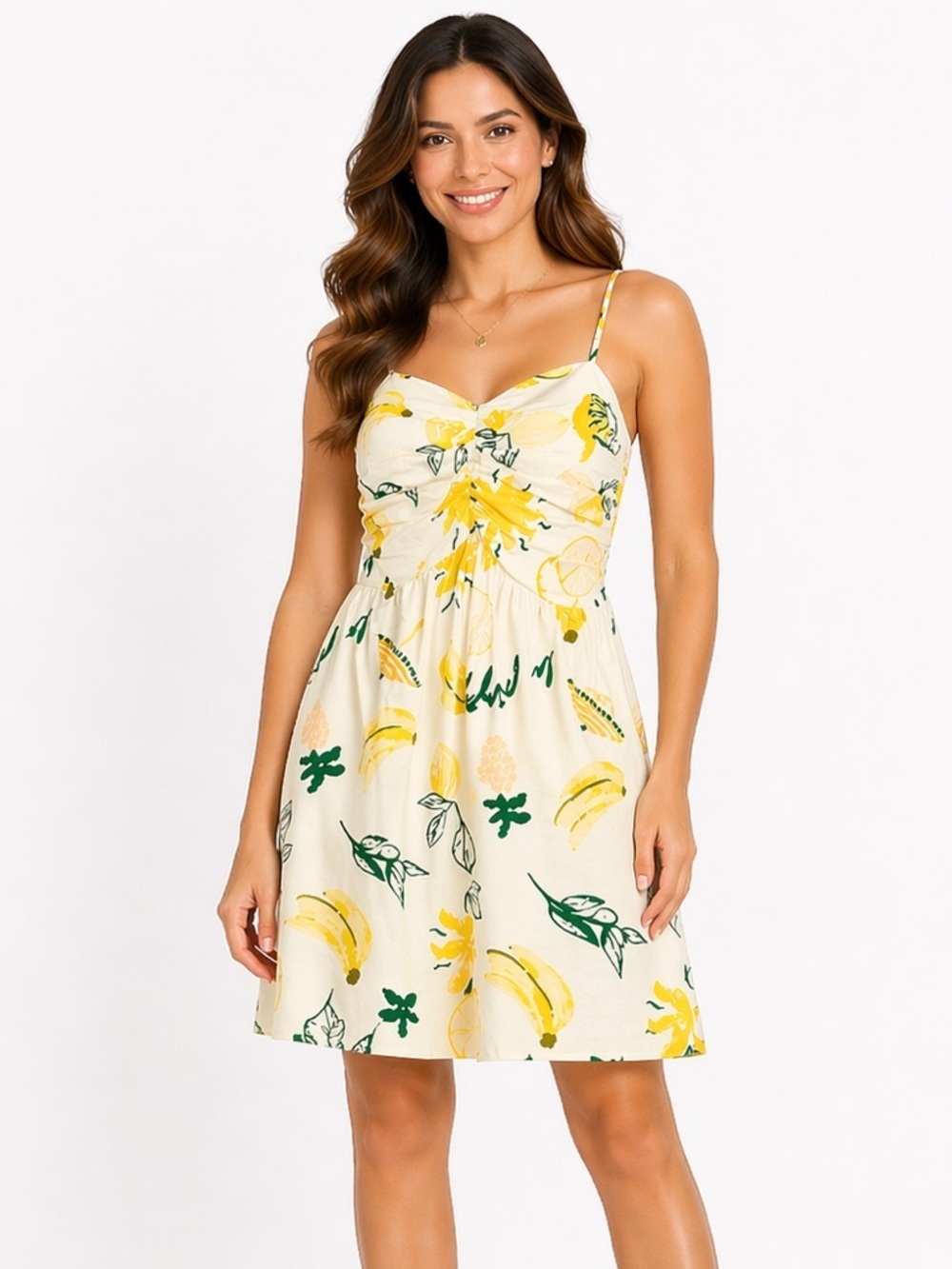 Tropical Mini Dress Retro Summer Beach Colorful Brunch Lemon Print White Large